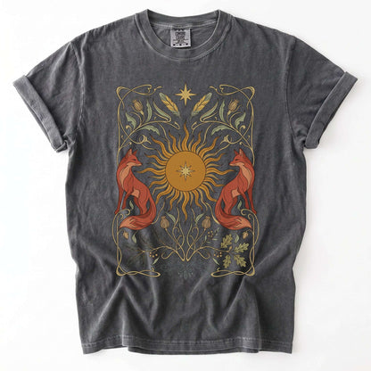 Art Nouveau Twin Foxes Vintage Washed T-Shirt