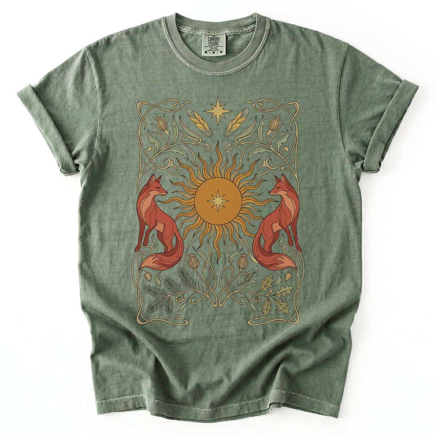 Art Nouveau Twin Foxes Vintage Washed T-Shirt