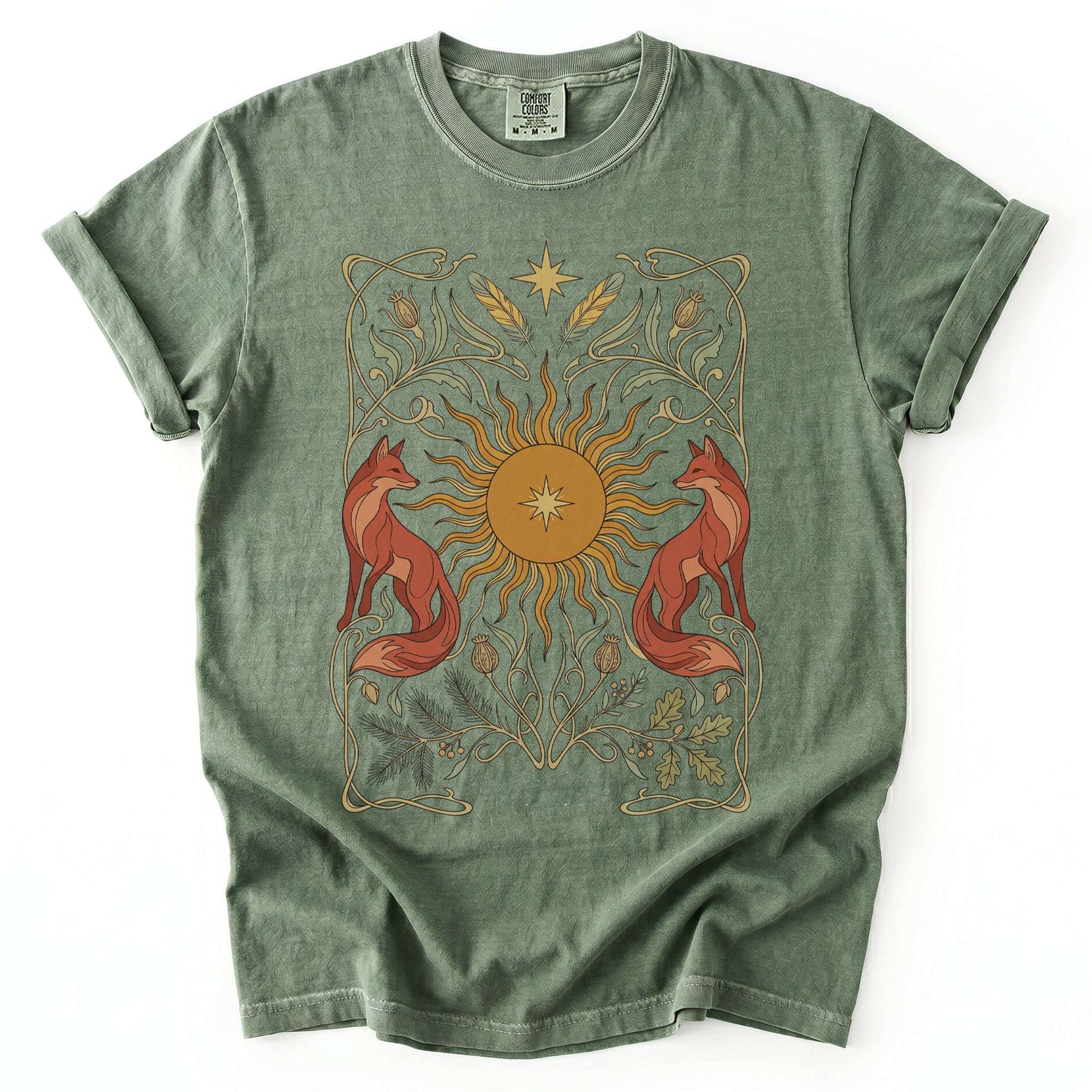 Art Nouveau Twin Foxes Vintage Washed T-Shirt
