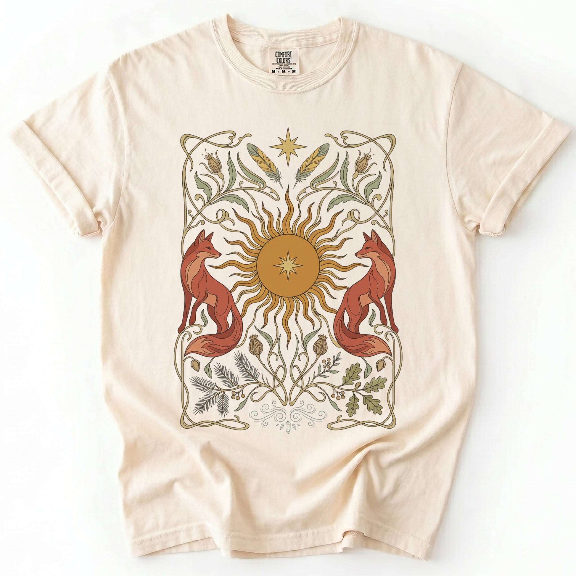 Art Nouveau Twin Foxes Vintage Washed T-Shirt