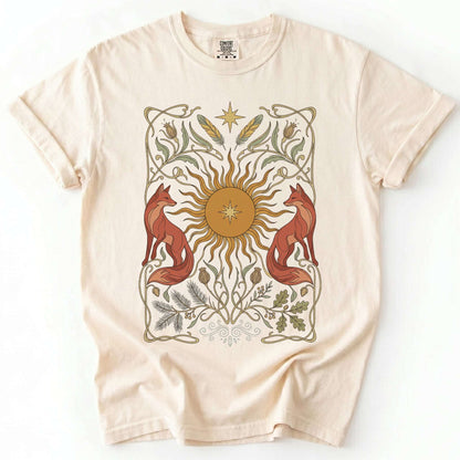 Art Nouveau Twin Foxes Vintage Washed T-Shirt