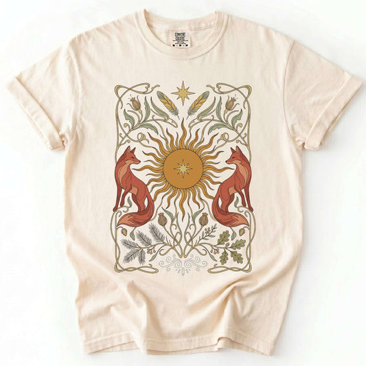 Art Nouveau Twin Foxes Vintage Washed T-Shirt