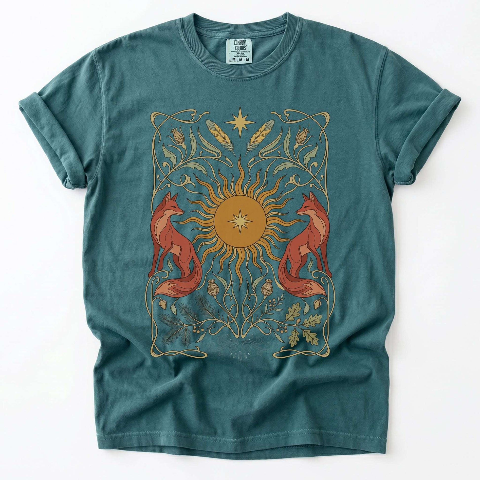 Art Nouveau Twin Foxes Vintage Washed T-Shirt