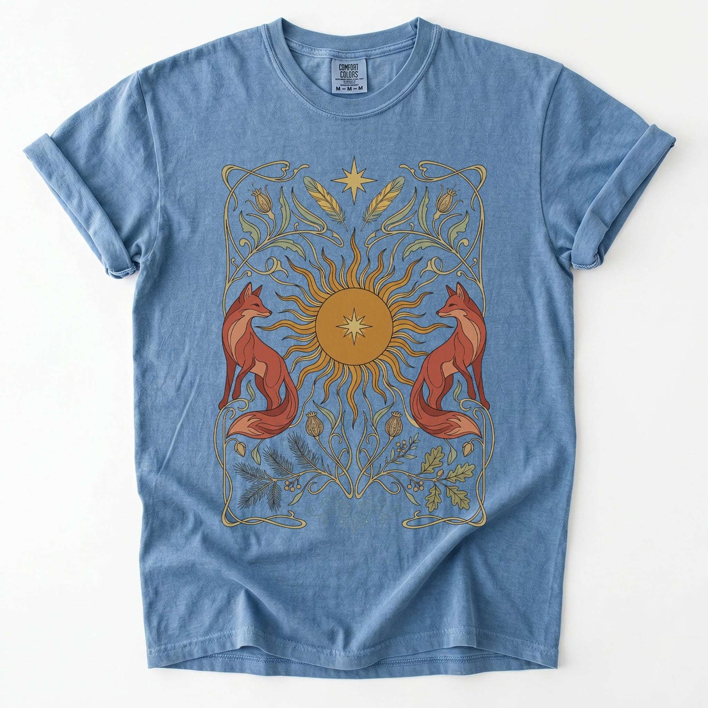 Art Nouveau Twin Foxes Vintage Washed T-Shirt