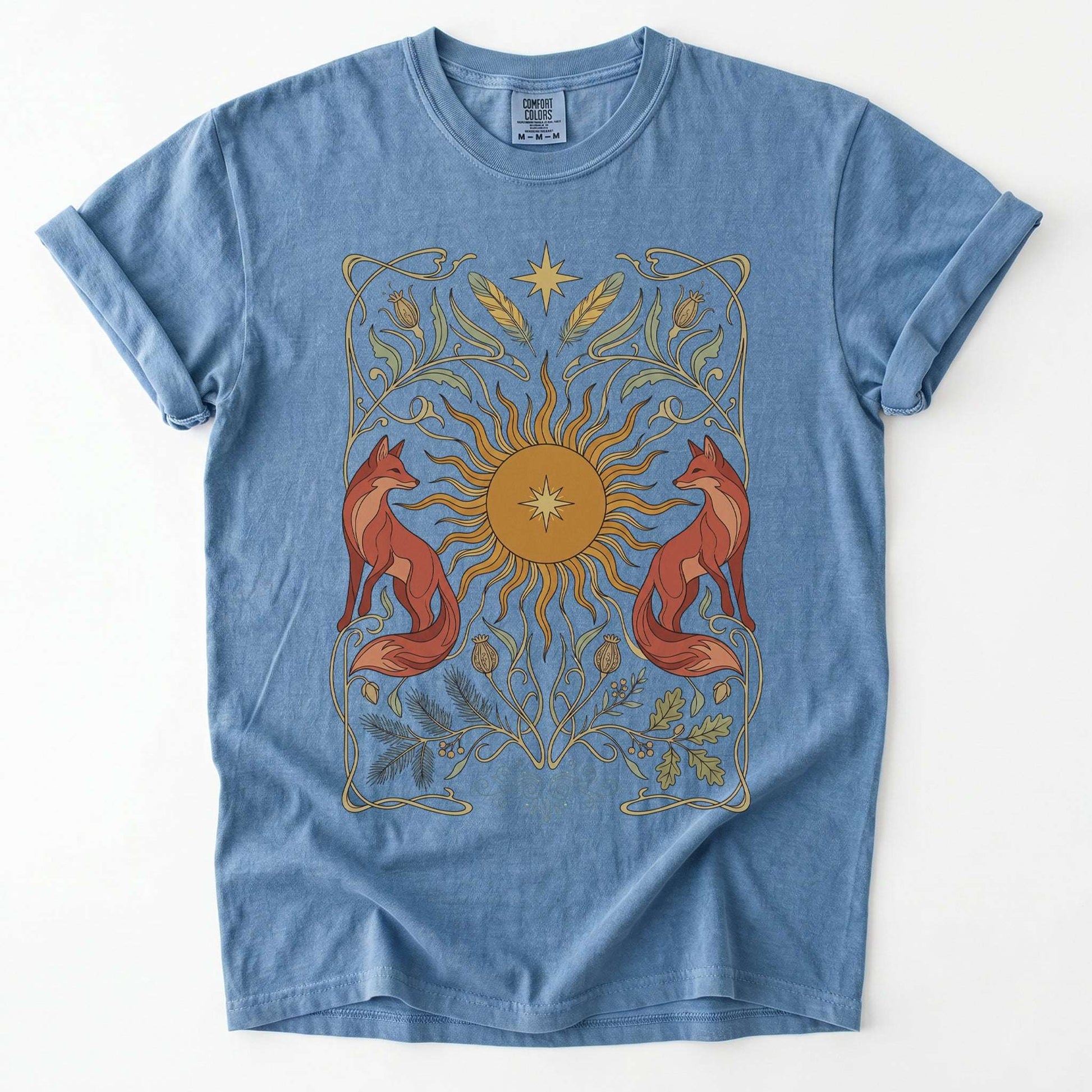 Art Nouveau Twin Foxes Vintage Washed T-Shirt