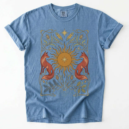 Art Nouveau Twin Foxes Vintage Washed T-Shirt