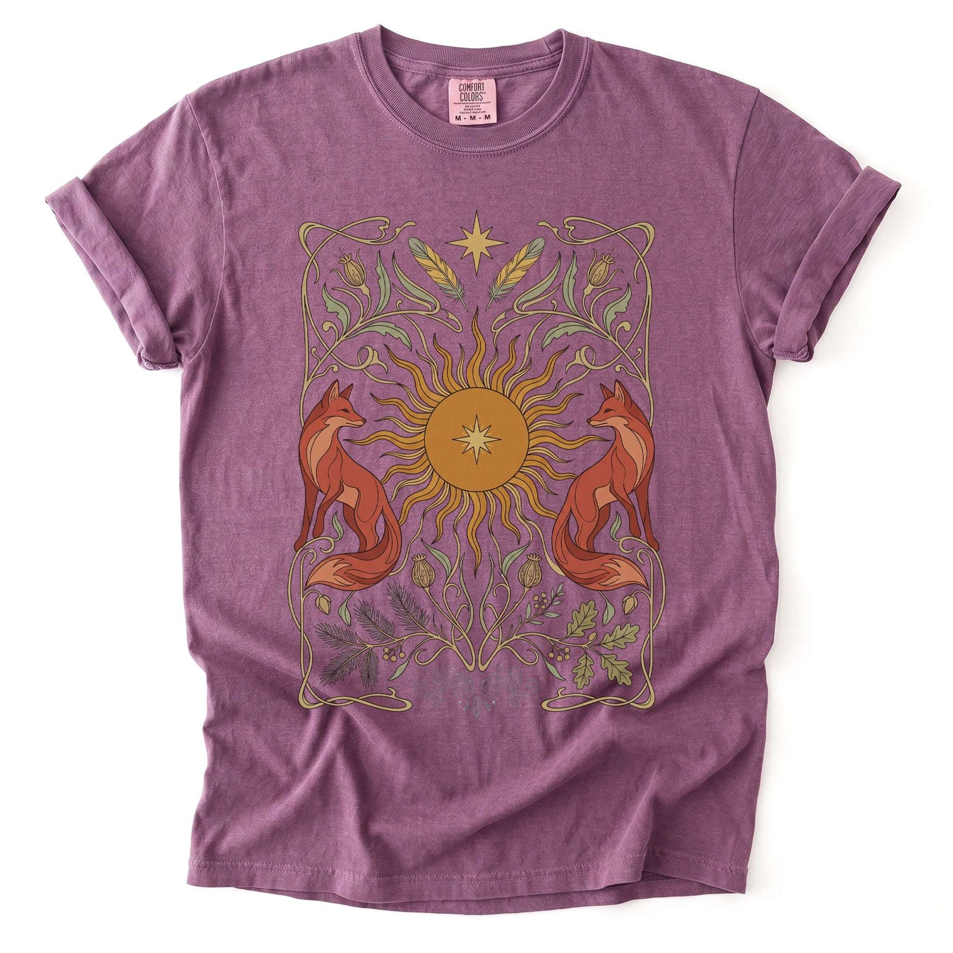Art Nouveau Twin Foxes Vintage Washed T-Shirt