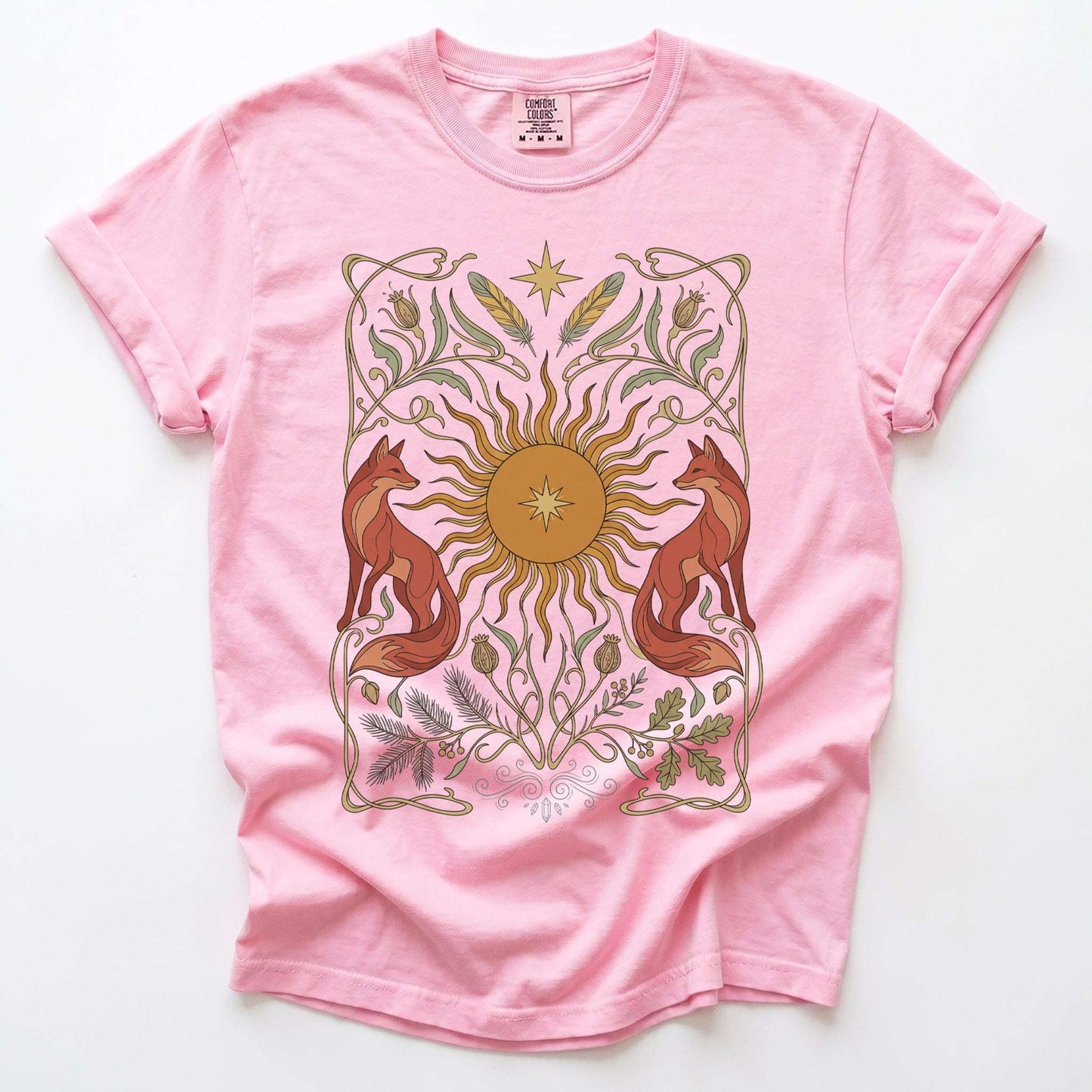 Art Nouveau Twin Foxes Vintage Washed T-Shirt