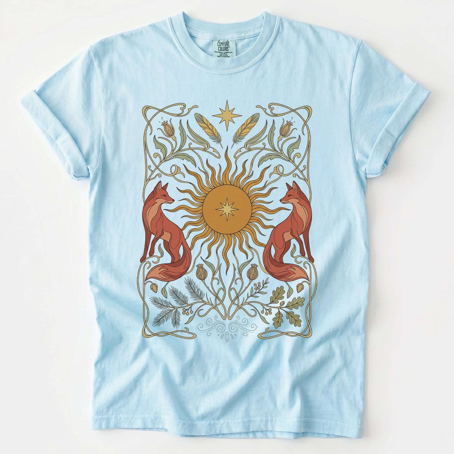 Art Nouveau Twin Foxes Vintage Washed T-Shirt