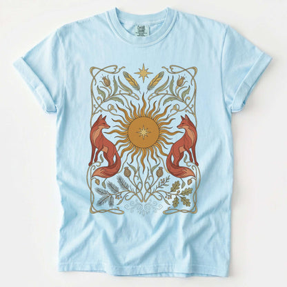 Art Nouveau Twin Foxes Vintage Washed T-Shirt