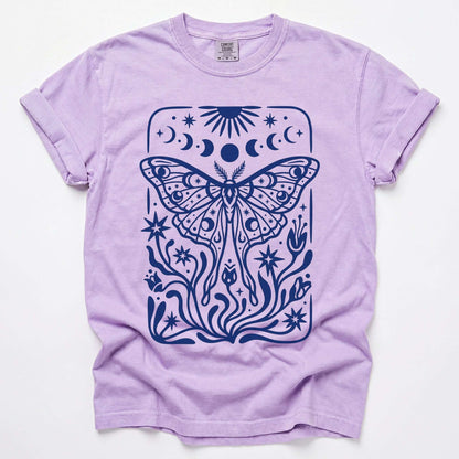 Block Print Celestial Moth Vintage Washed T-Shirt
