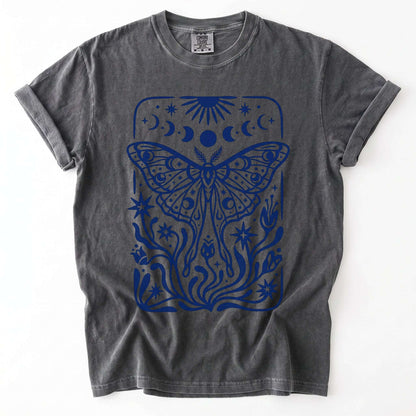 Block Print Celestial Moth Vintage Washed T-Shirt