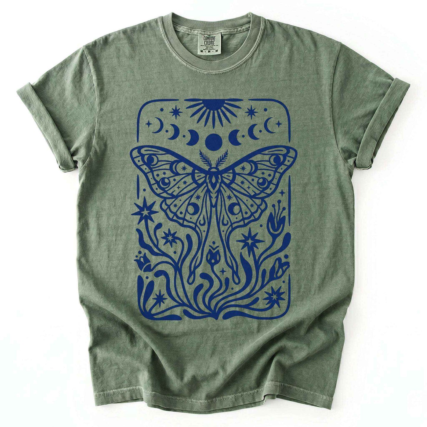 Block Print Celestial Moth Vintage Washed T-Shirt