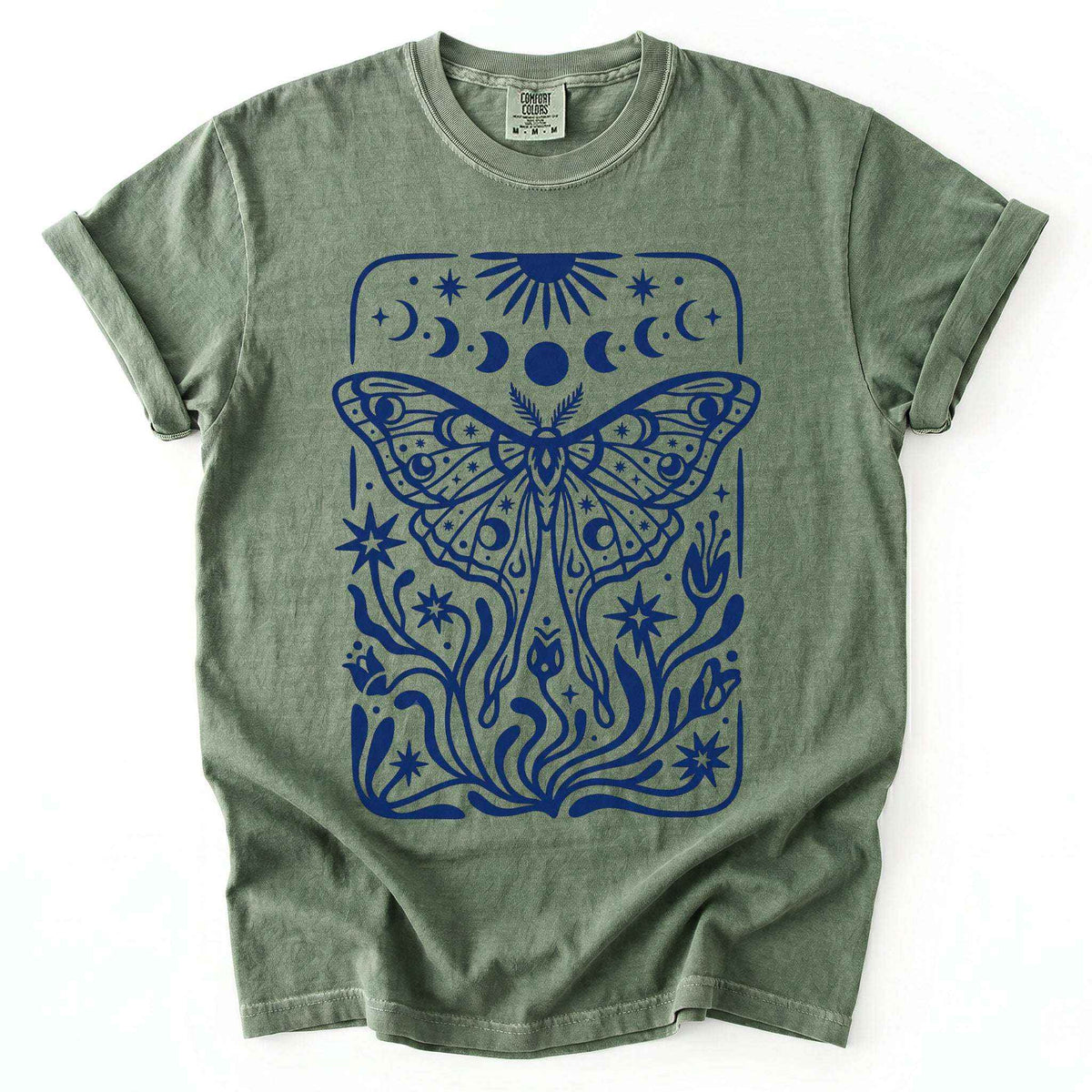 Block Print Celestial Moth Vintage Washed T-Shirt
