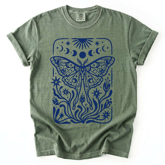 Block Print Celestial Moth Vintage Washed T-Shirt