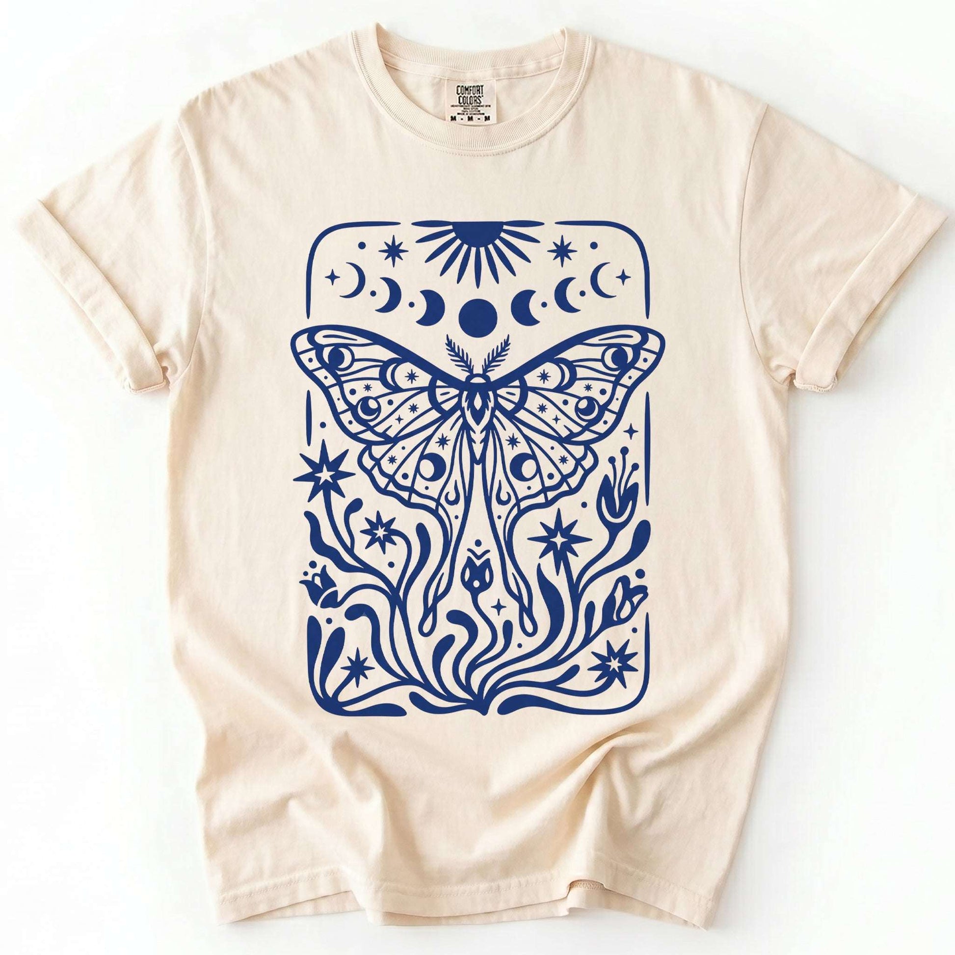Block Print Celestial Moth Vintage Washed T-Shirt