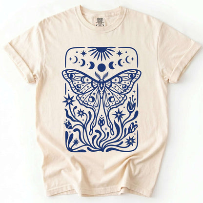Block Print Celestial Moth Vintage Washed T-Shirt