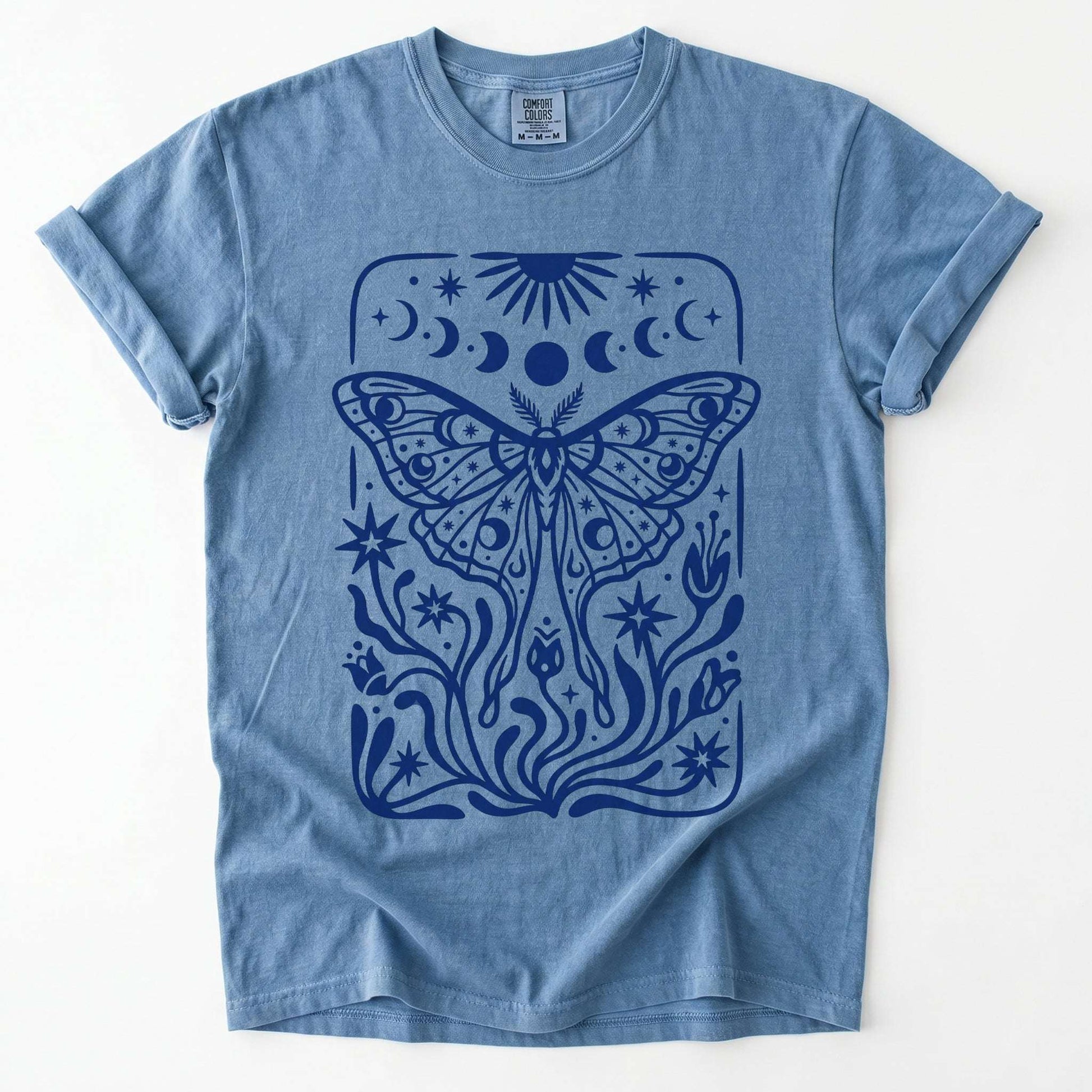 Block Print Celestial Moth Vintage Washed T-Shirt