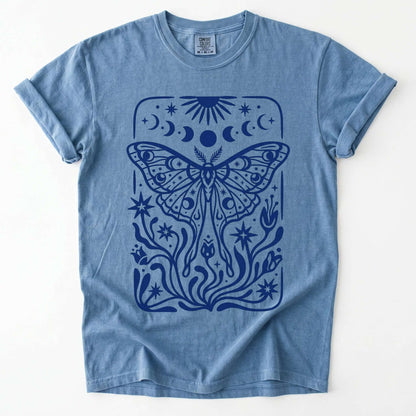 Block Print Celestial Moth Vintage Washed T-Shirt