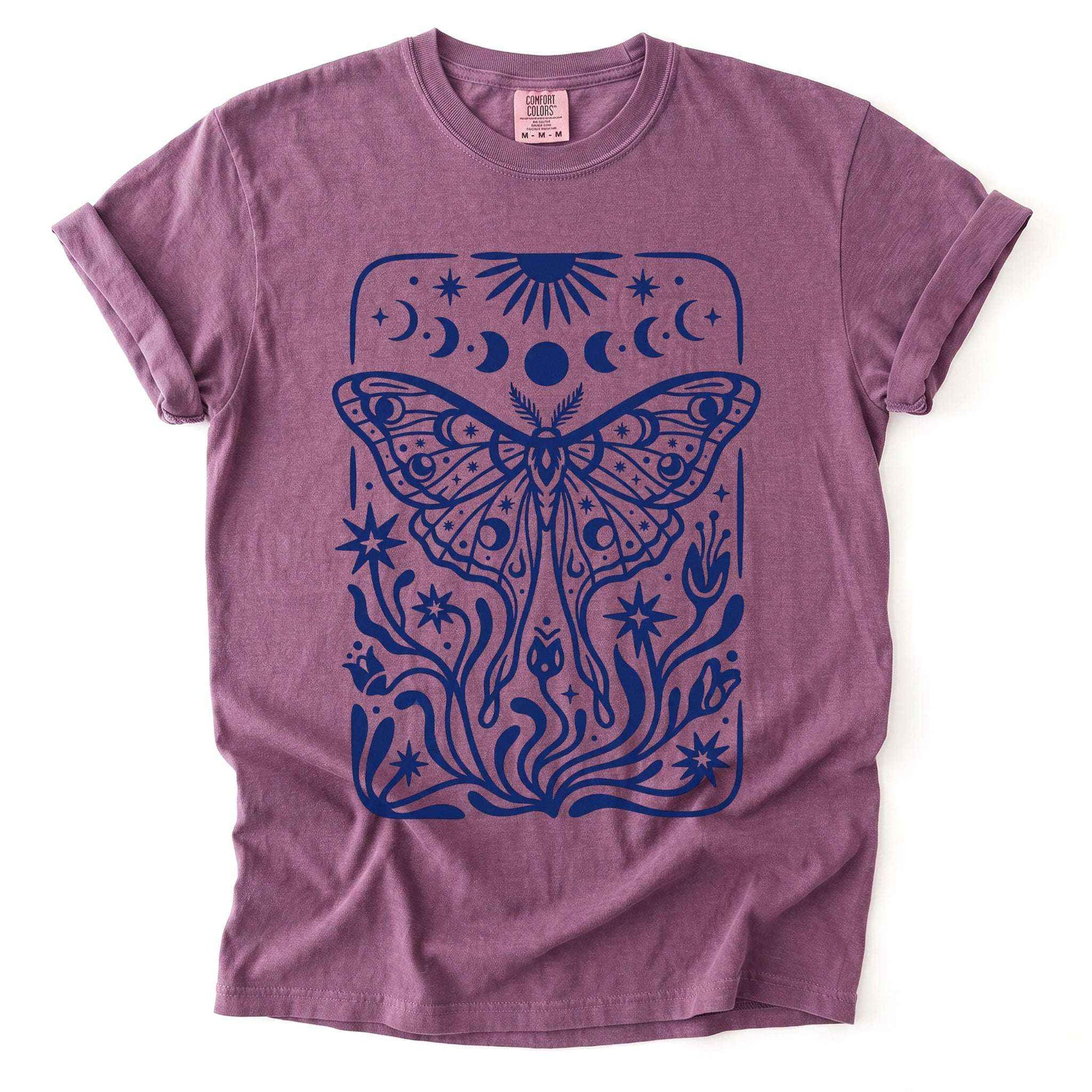 Block Print Celestial Moth Vintage Washed T-Shirt