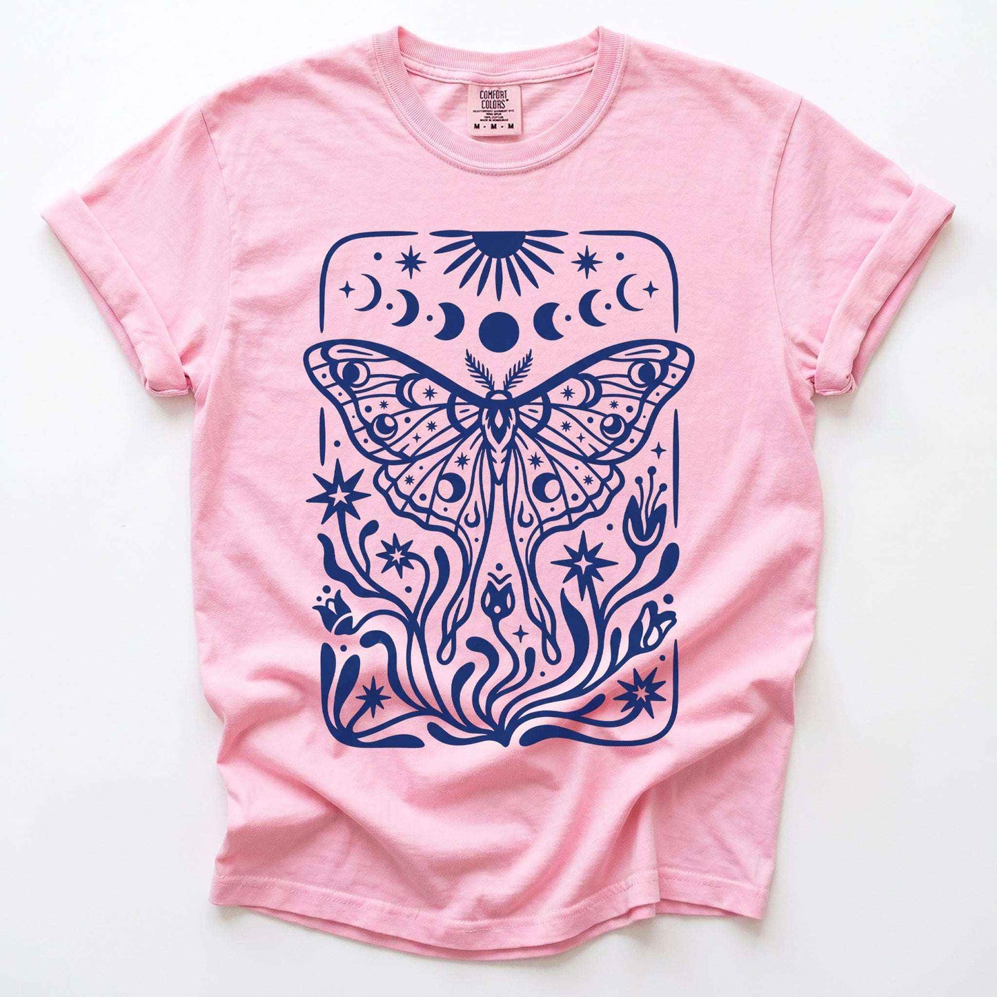 Block Print Celestial Moth Vintage Washed T-Shirt