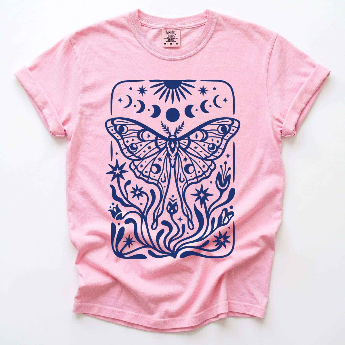 Block Print Celestial Moth Vintage Washed T-Shirt