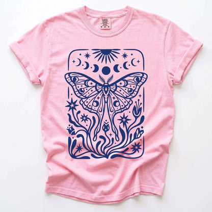 Block Print Celestial Moth Vintage Washed T-Shirt