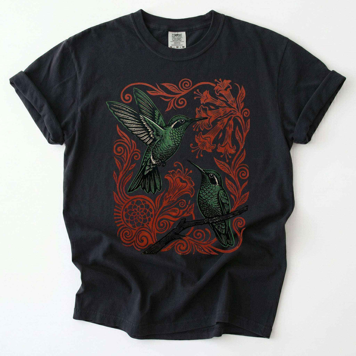 Block Print Hummingbird Vintage Washed T-Shirt