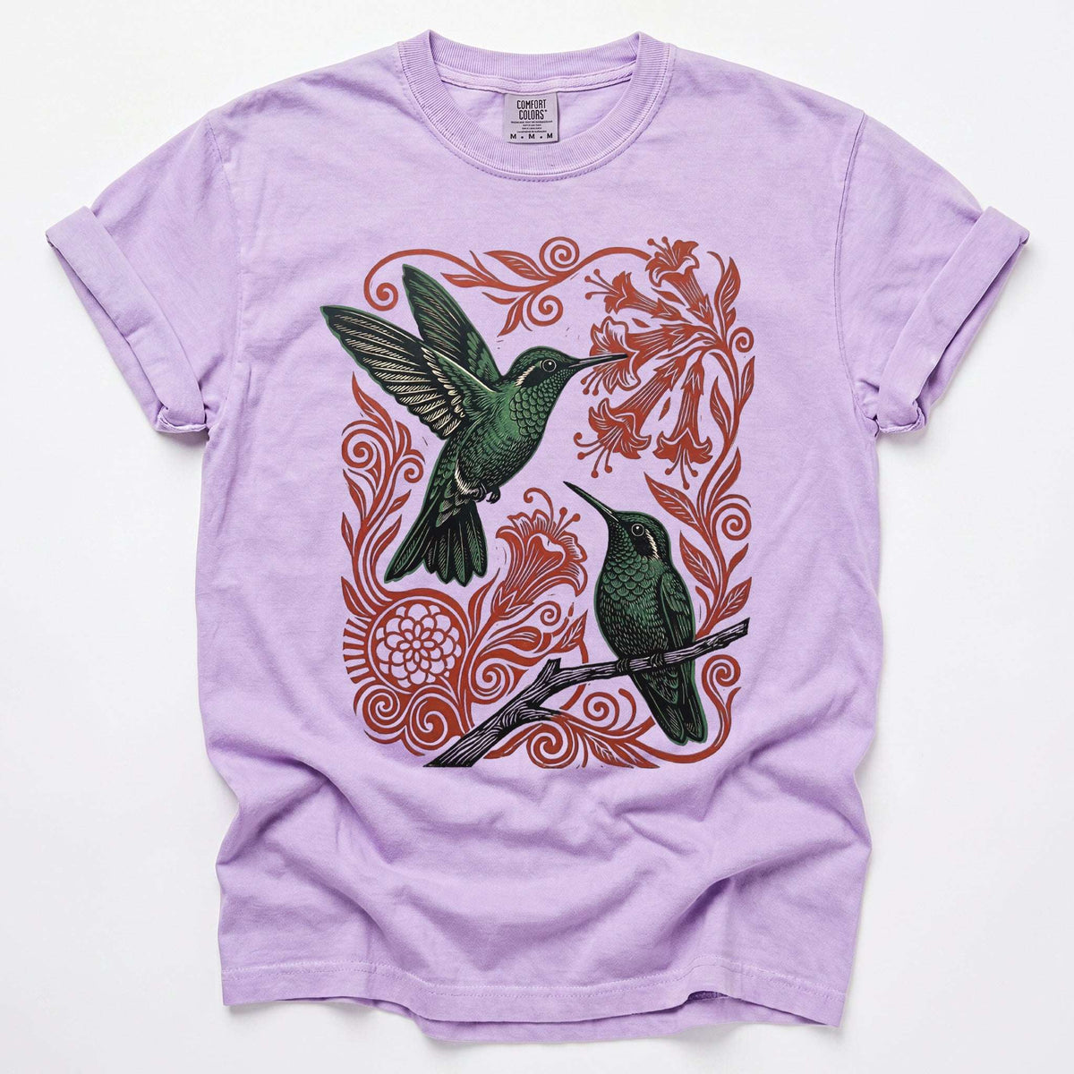 Block Print Hummingbird Vintage Washed T-Shirt