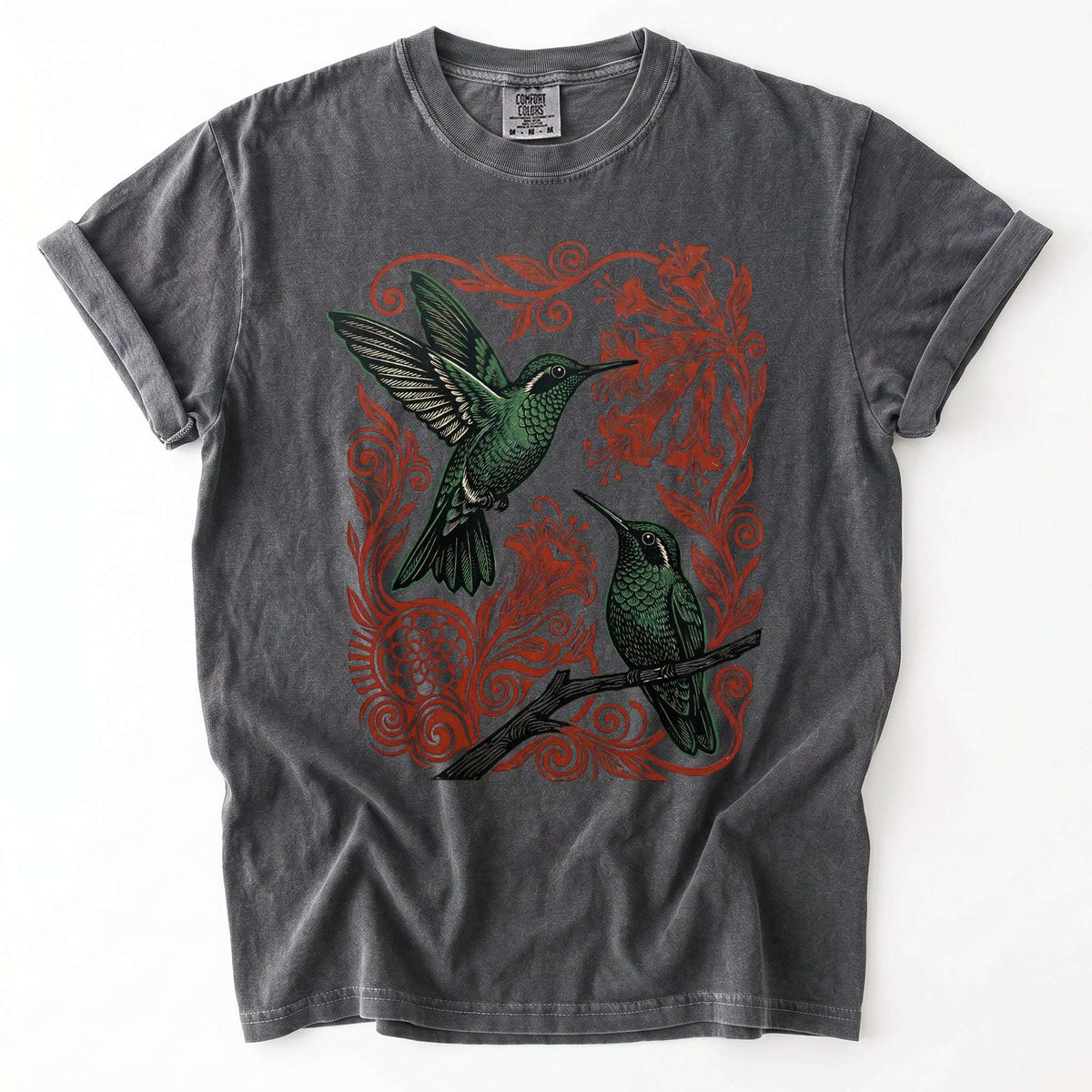 Block Print Hummingbird Vintage Washed T-Shirt