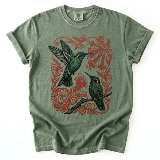 Block Print Hummingbird Vintage Washed T-Shirt