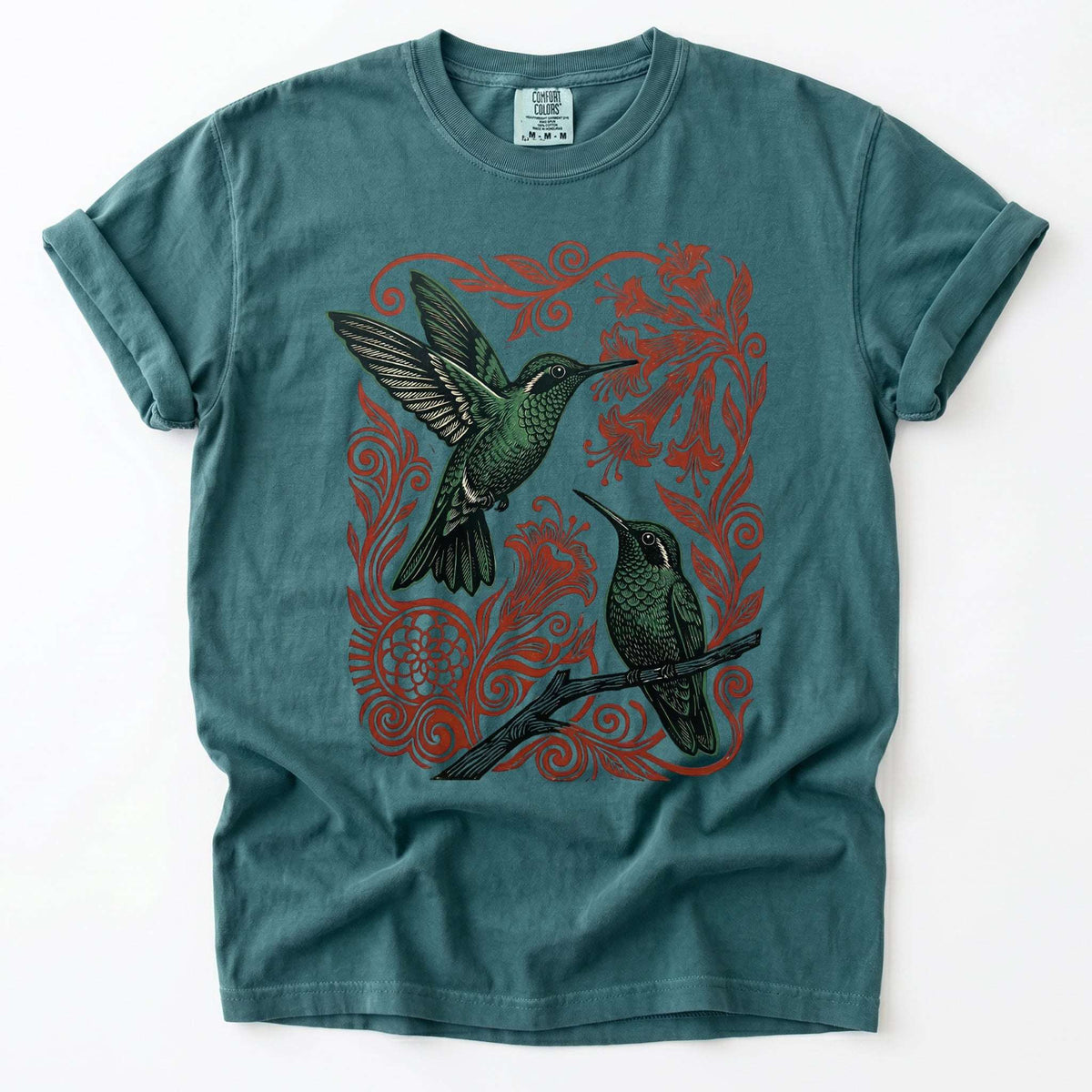 Block Print Hummingbird Vintage Washed T-Shirt
