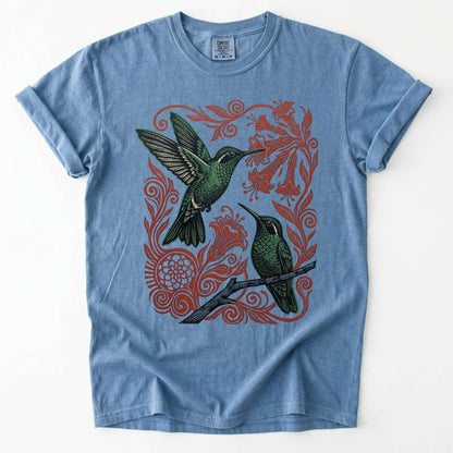 Block Print Hummingbird Vintage Washed T-Shirt