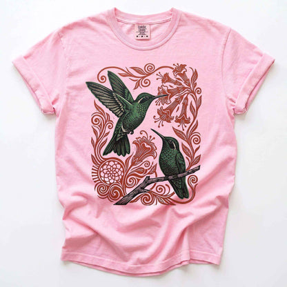 Block Print Hummingbird Vintage Washed T-Shirt
