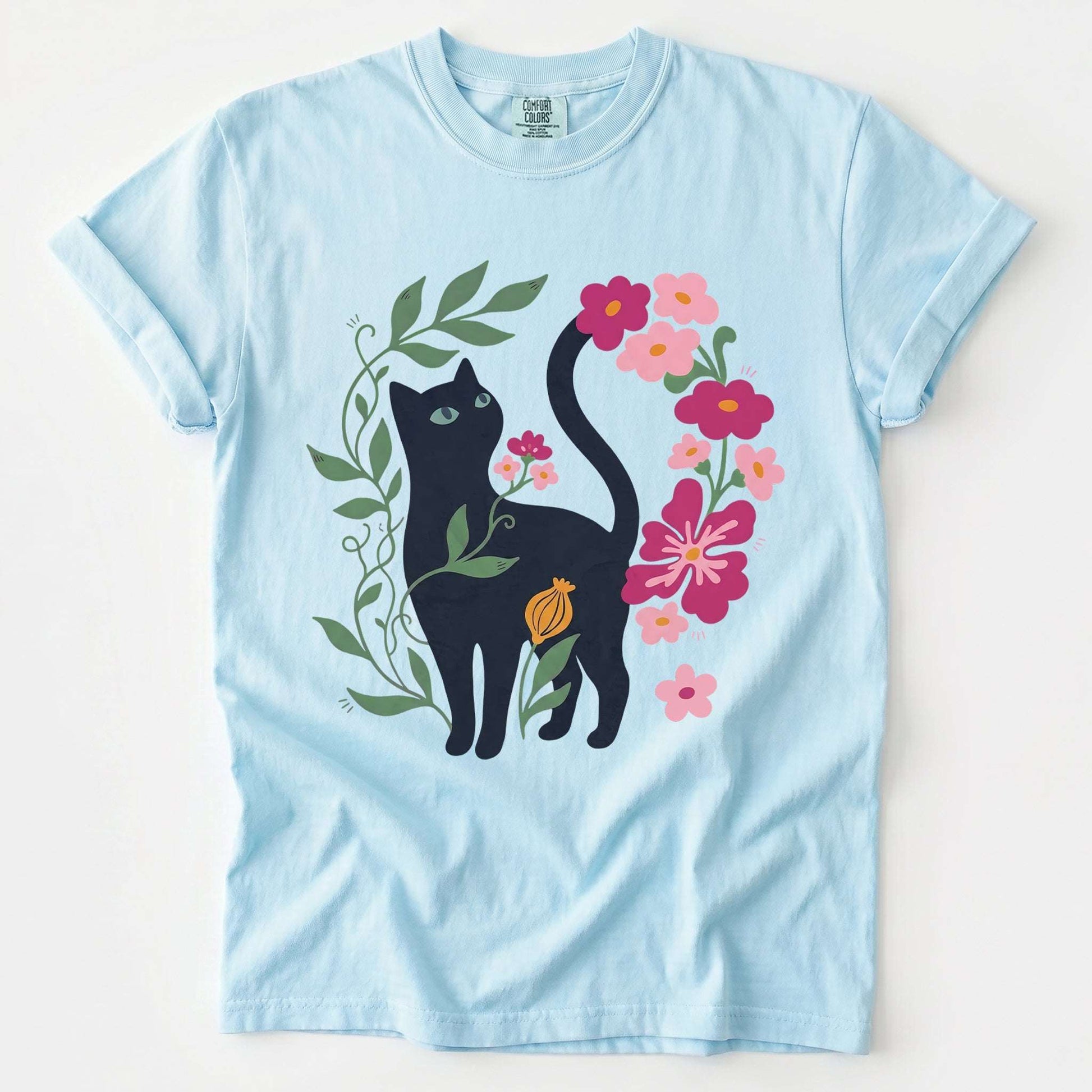 Whimsical Black Cat Vintage Washed T-Shirt