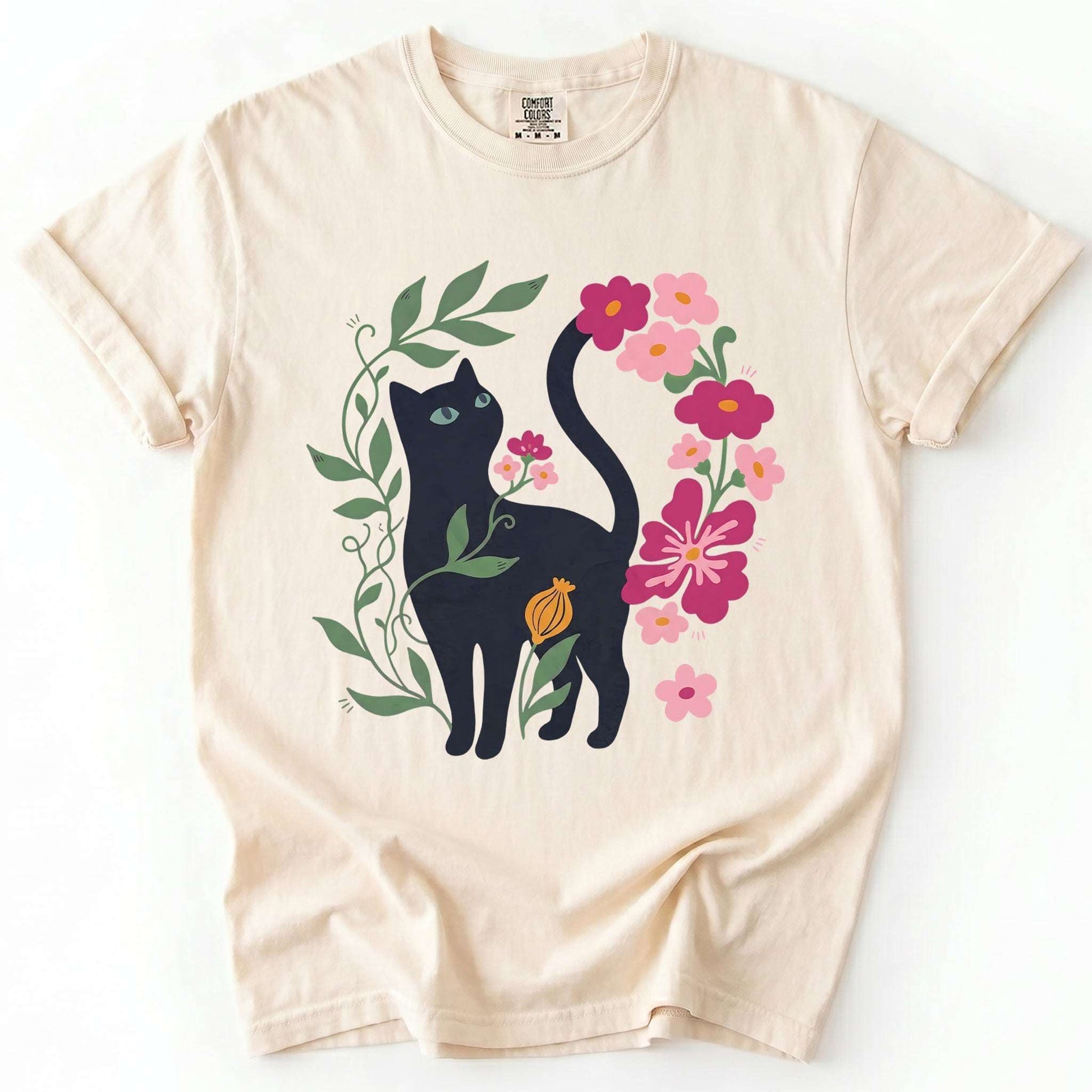 Whimsical Black Cat Vintage Washed T-Shirt