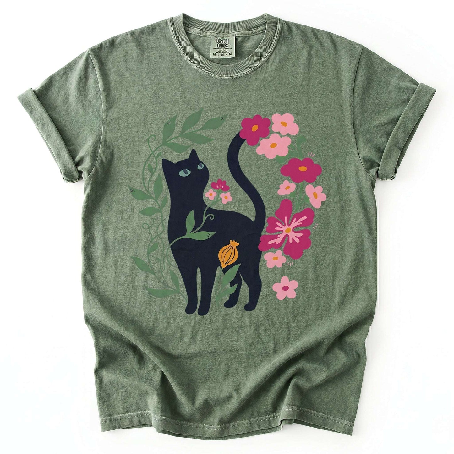 Whimsical Black Cat Vintage Washed T-Shirt