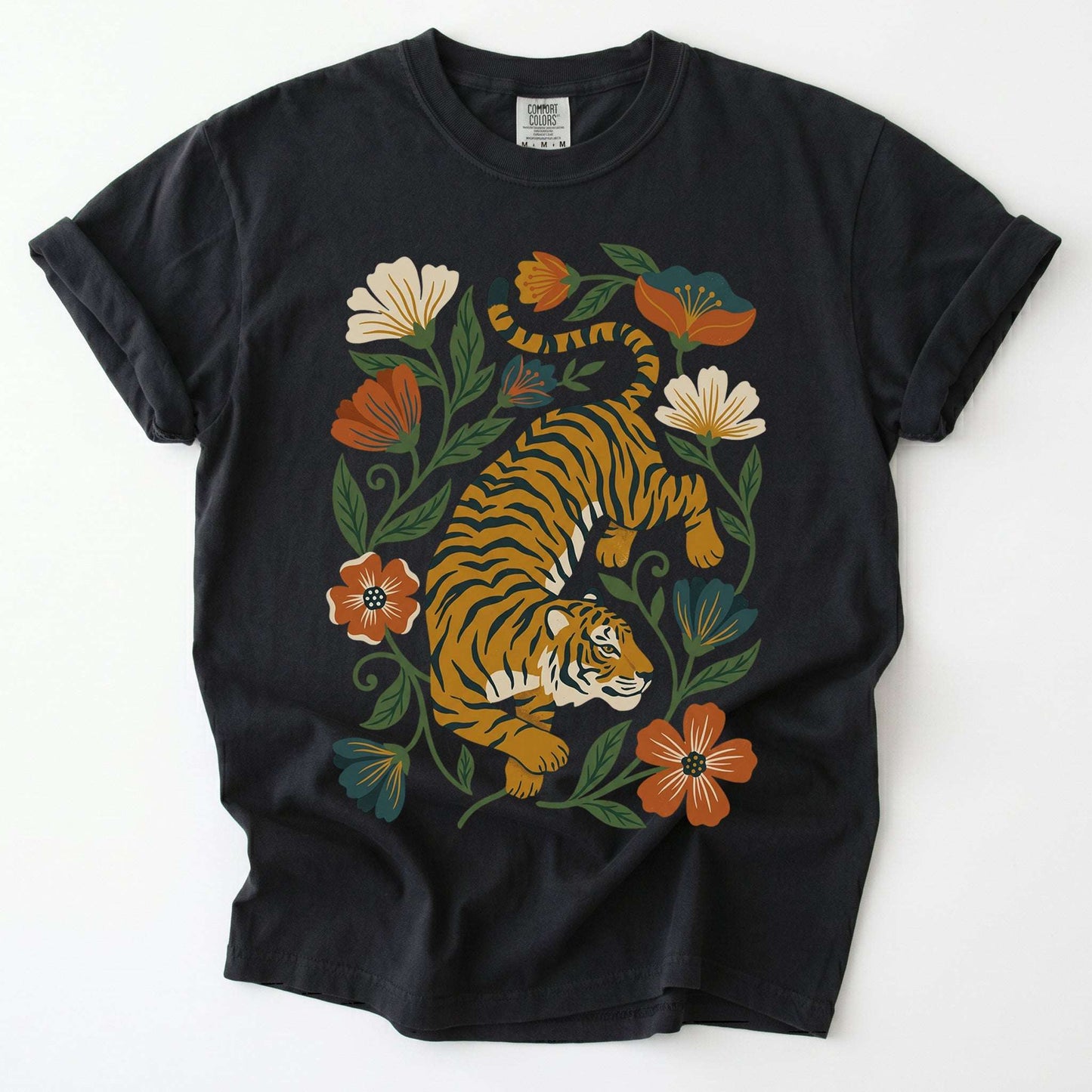 Retro Botanical Tiger Vintage Washed T-Shirt
