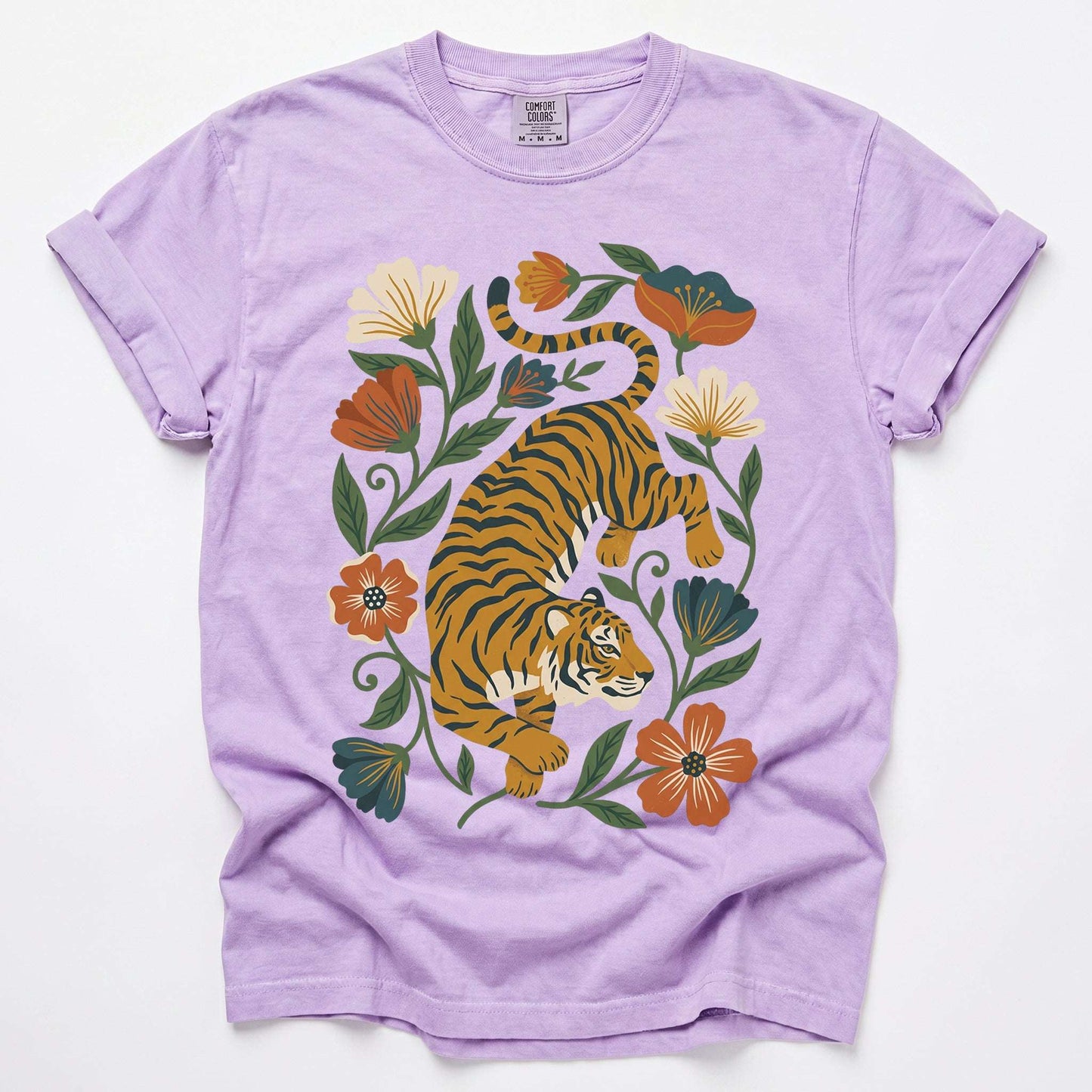 Retro Botanical Tiger Vintage Washed T-Shirt