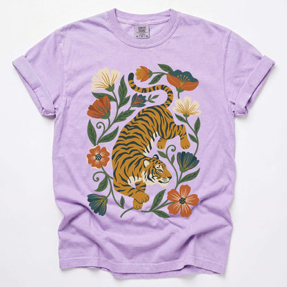 Retro Botanical Tiger Vintage Washed T-Shirt