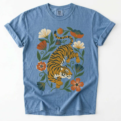 Retro Botanical Tiger Vintage Washed T-Shirt