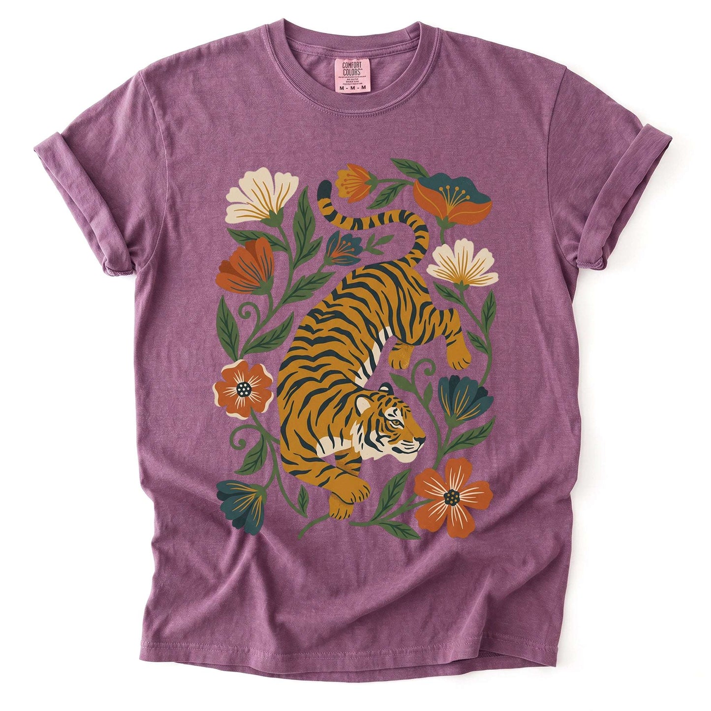 Retro Botanical Tiger Vintage Washed T-Shirt