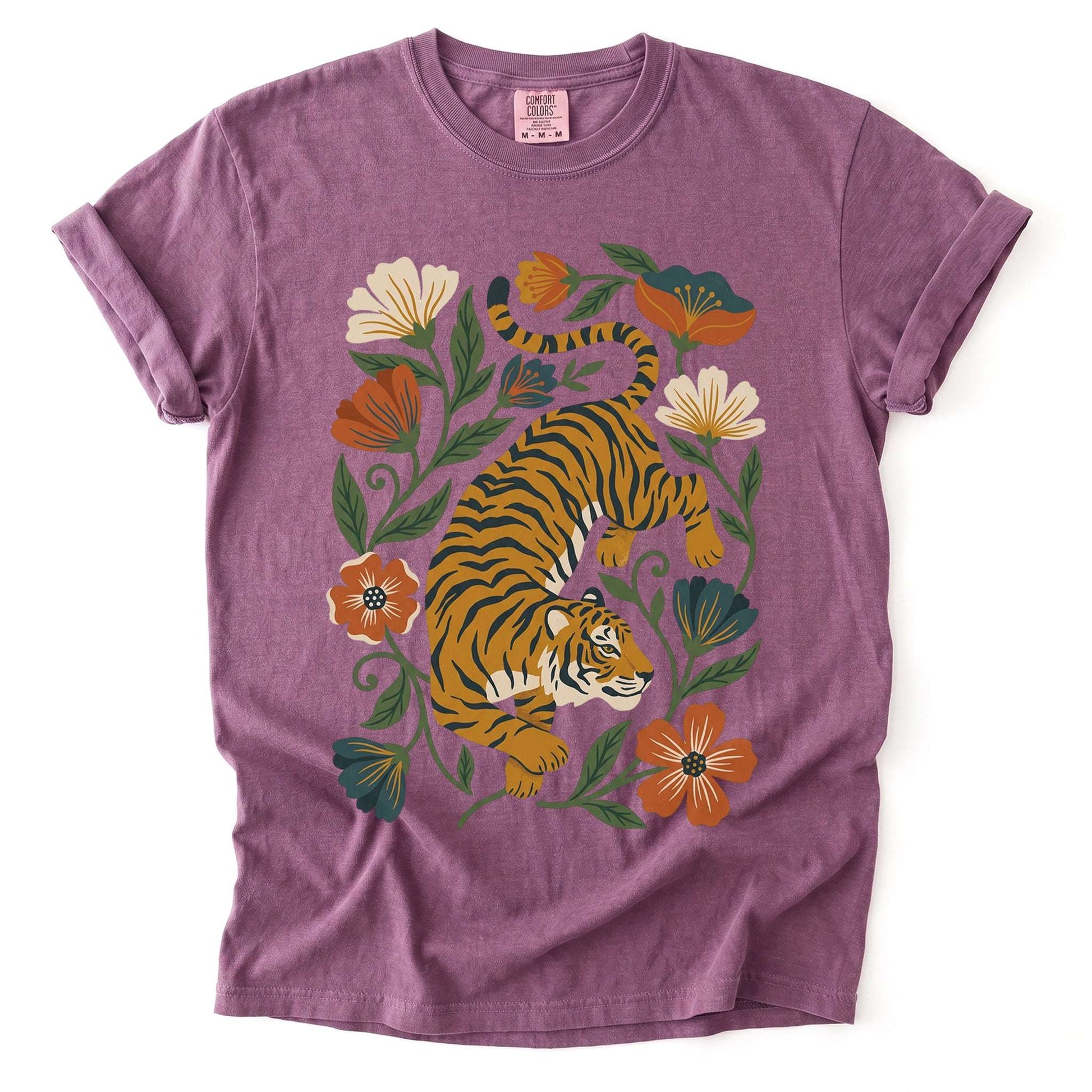 Retro Botanical Tiger Vintage Washed T-Shirt