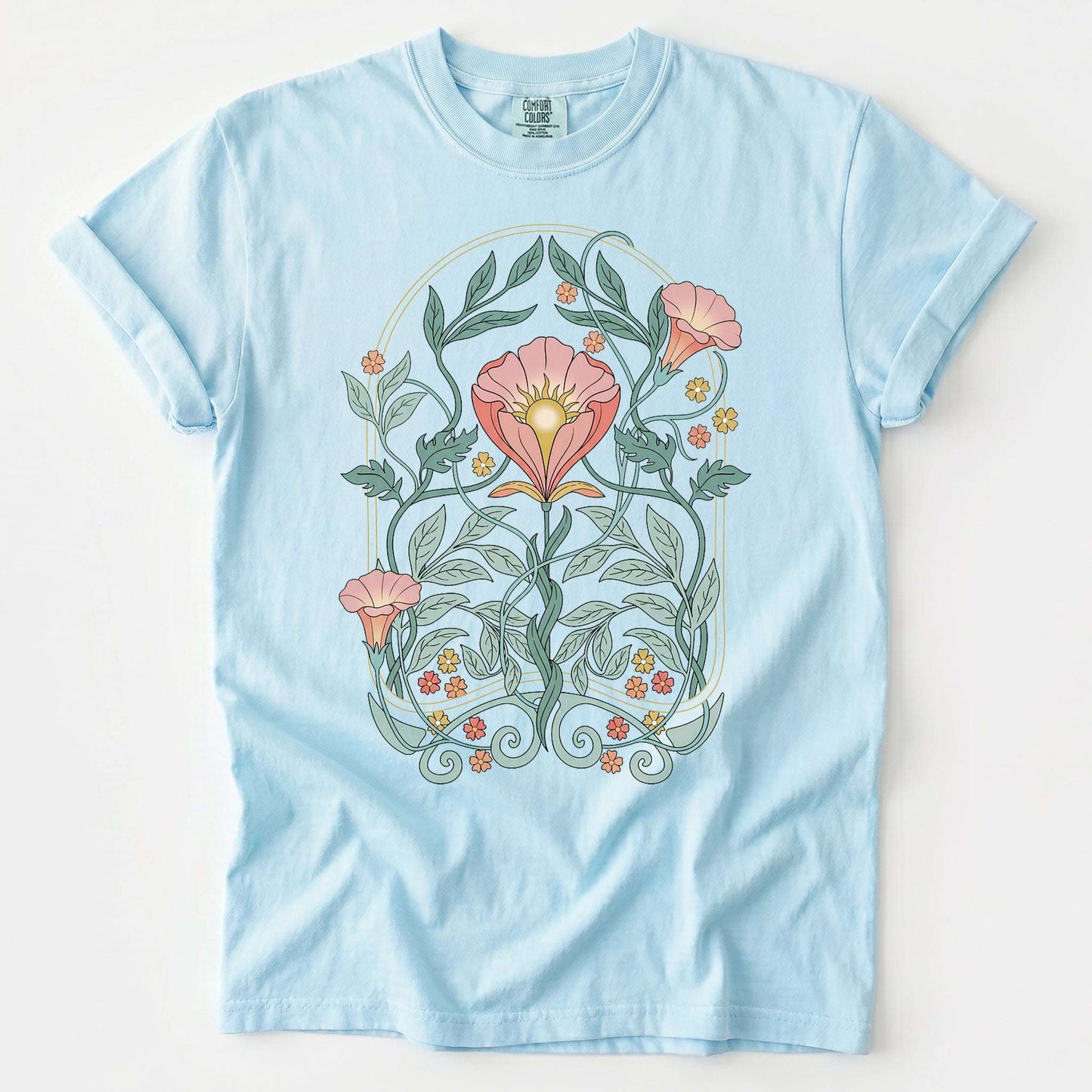 Art Nouveau Botanical Bloom Vintage Washed T-Shirt