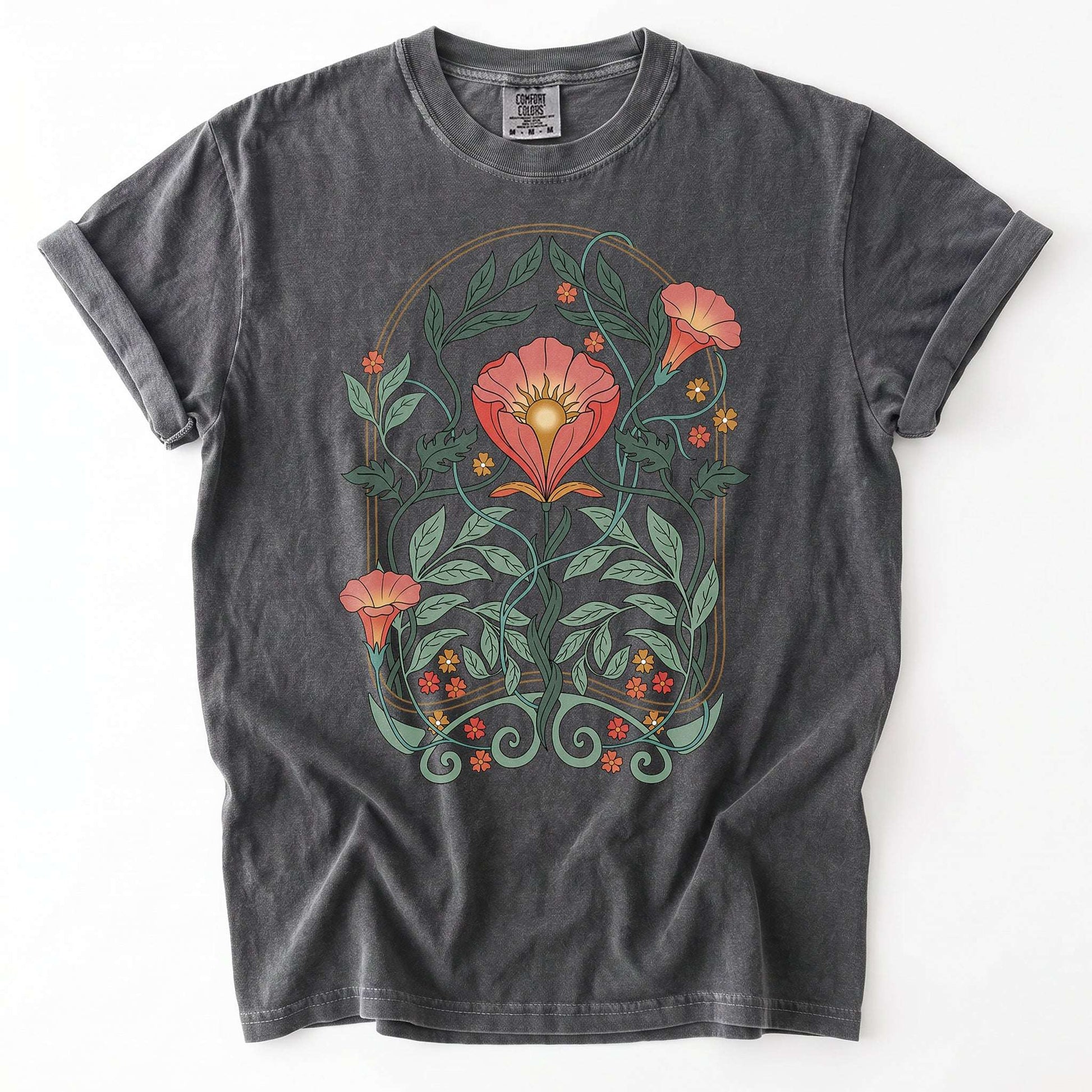 Art Nouveau Botanical Bloom Vintage Washed T-Shirt