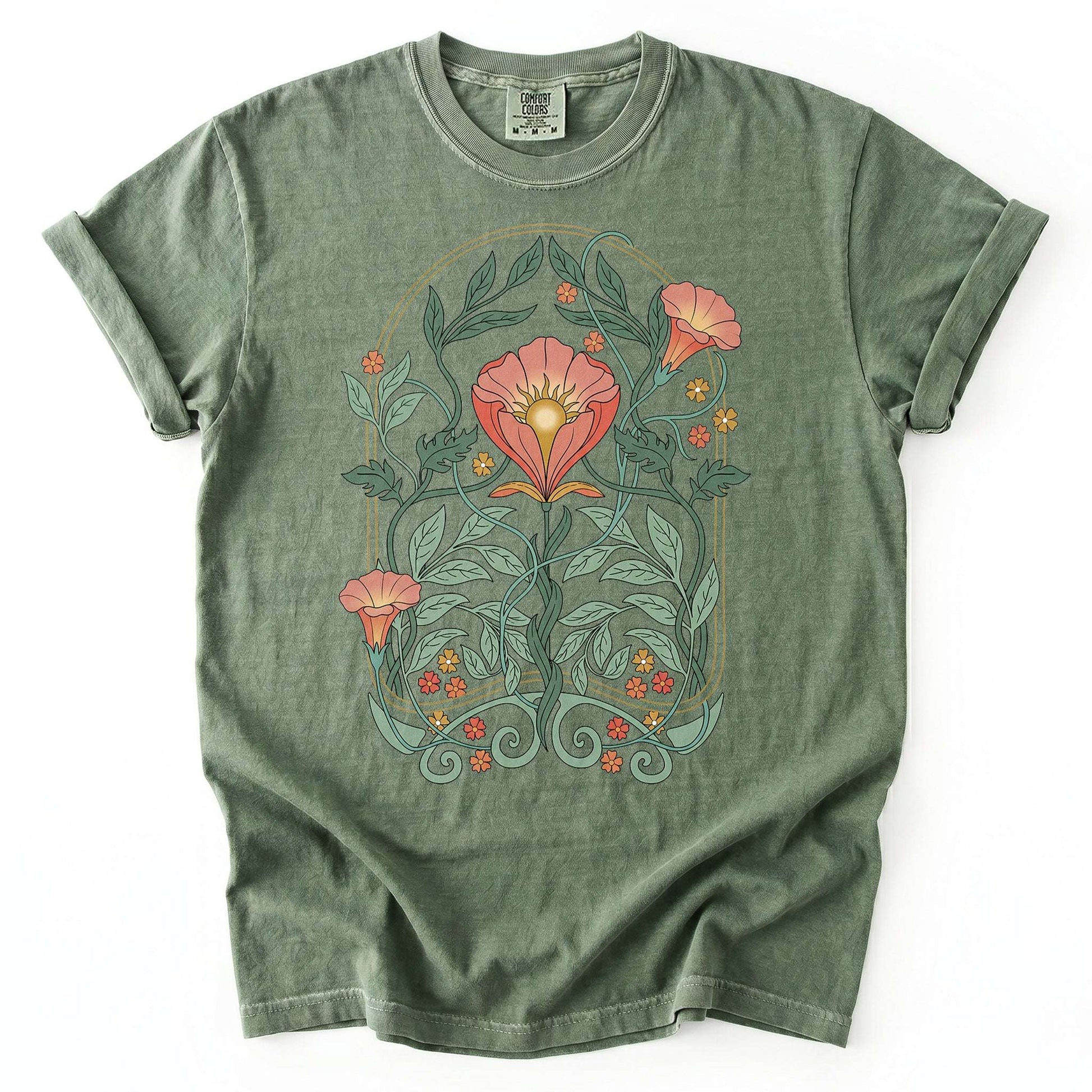Art Nouveau Botanical Bloom Vintage Washed T-Shirt