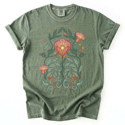 Art Nouveau Botanical Bloom Vintage Washed T-Shirt