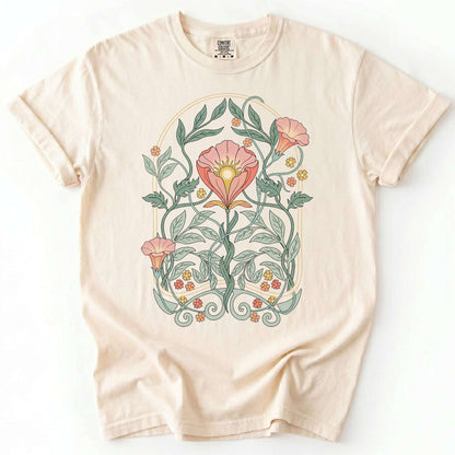 Art Nouveau Botanical Bloom Vintage Washed T-Shirt