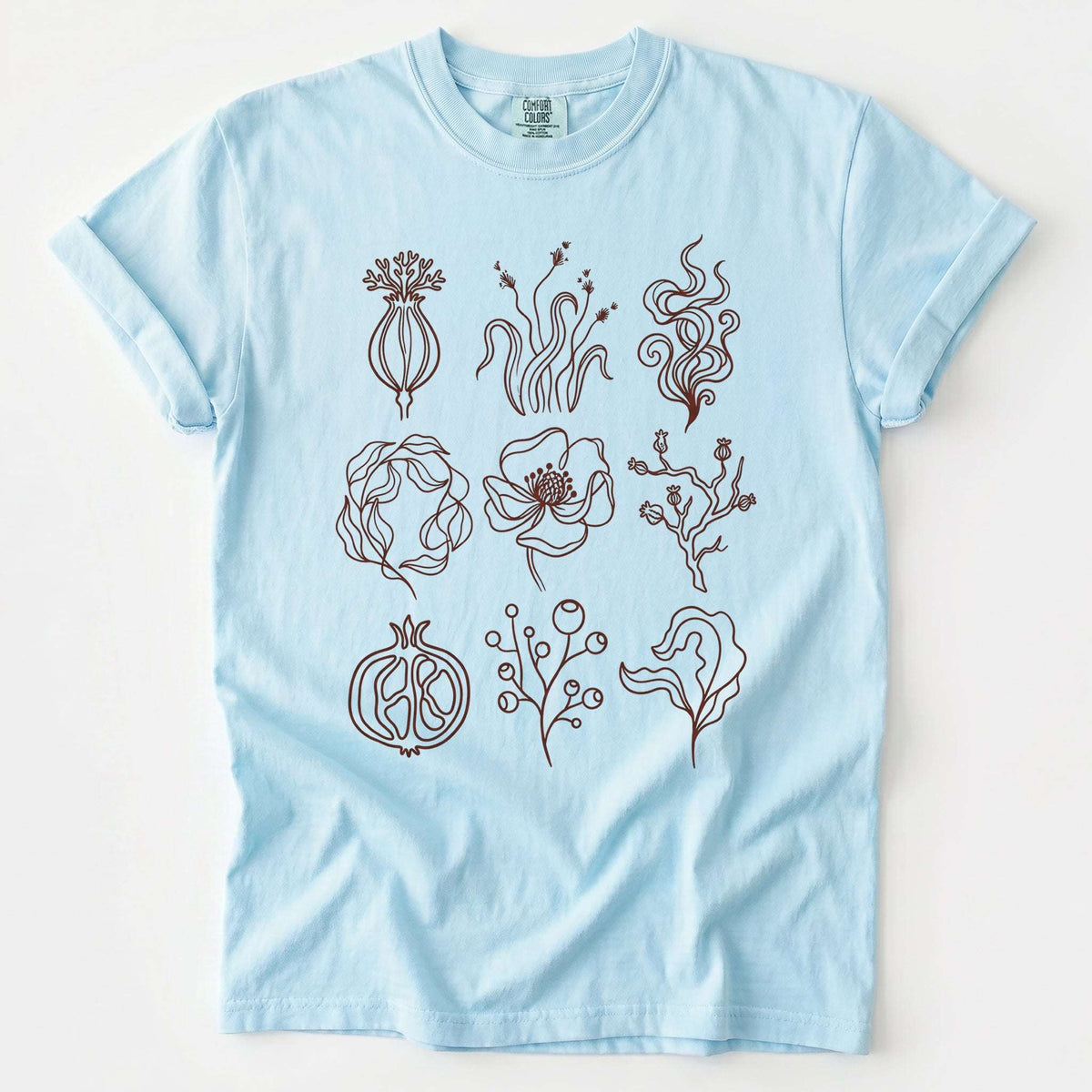 Botanical Line Art Grid Vintage Washed T-Shirt