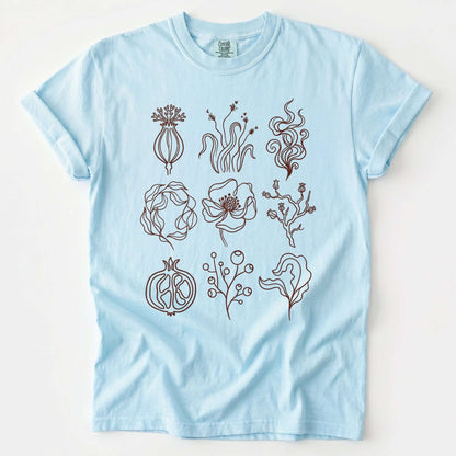 Botanical Line Art Grid Vintage Washed T-Shirt